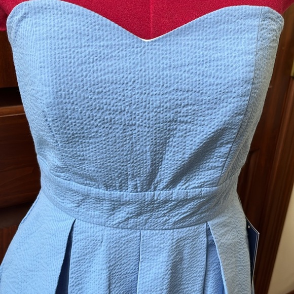 Lauren James  Corbin Dress Delta blue NWT strapless  tie back pleated skirt Sz S - Picture 2 of 13